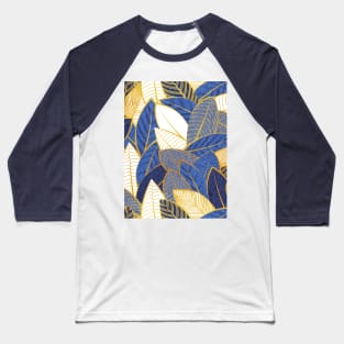 Leaf wall // pattern // navy royal and pale blue leaves golden lines Baseball T-Shirt